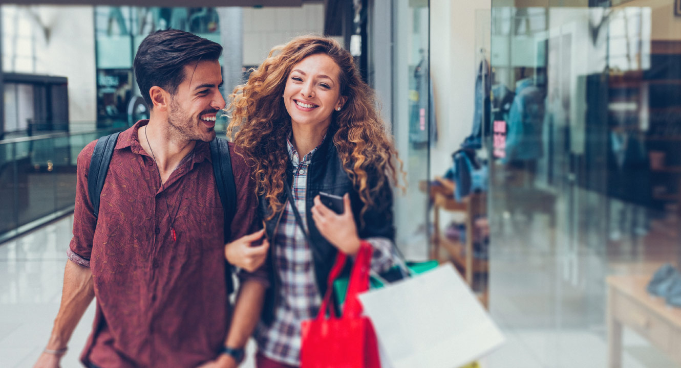 A couple shopping at mall