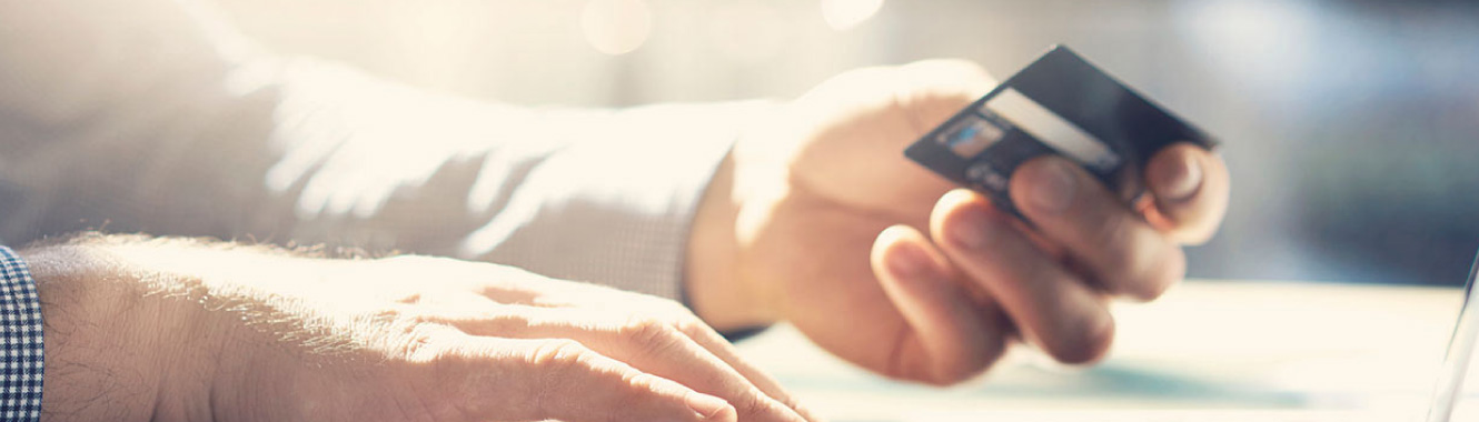 A person using their debit card on laptop